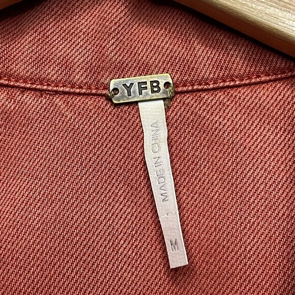 Young Fabulous Broke Rust Red Denim Moto Jacket M - Picture 2 of 5